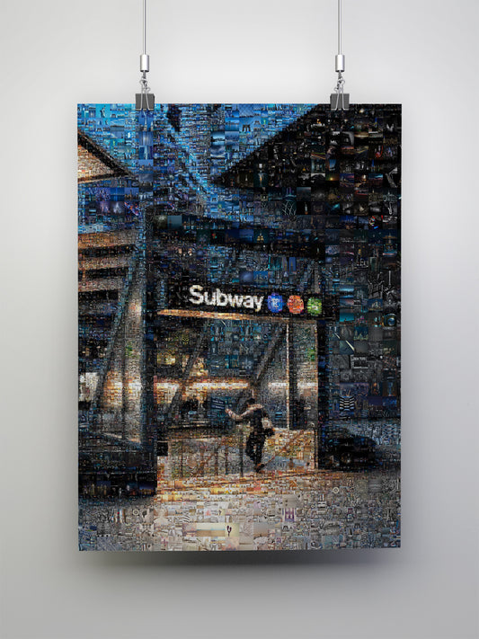 Stunning Subway Mosaic Artwork - Captivating Urban Scene in Vibrant Colors