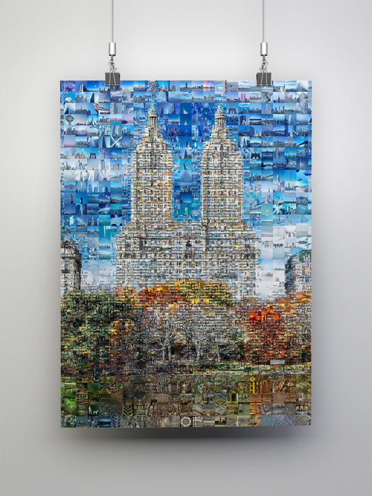 Stunning Blue Mosaic Wall Art: Unique Cityscape Artwork for Modern Home Decor