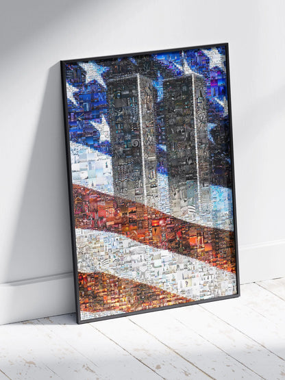 Stunning Mosaic Art of the Twin Towers & American Flag - Unique Wall Décor for Home or Office AtelierMosaics