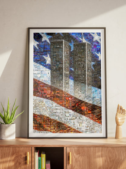 Stunning Mosaic Art of the Twin Towers & American Flag - Unique Wall Décor for Home or Office AtelierMosaics