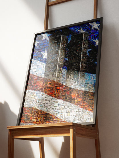 Stunning Mosaic Art of the Twin Towers & American Flag - Unique Wall Décor for Home or Office AtelierMosaics