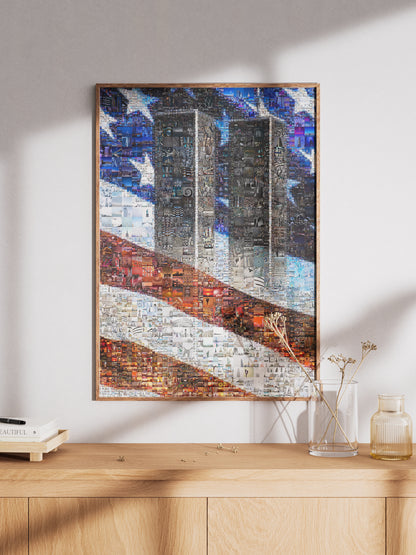 Stunning Mosaic Art of the Twin Towers & American Flag - Unique Wall Décor for Home or Office AtelierMosaics