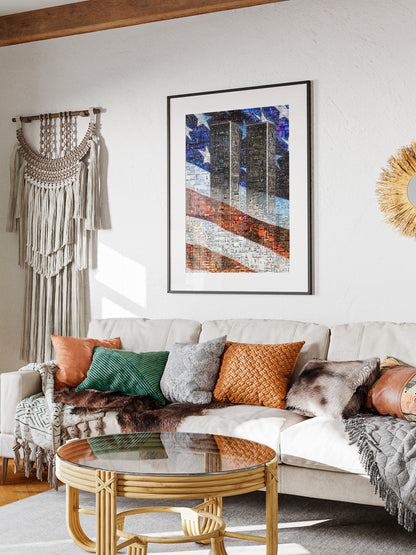 Stunning Mosaic Art of the Twin Towers & American Flag - Unique Wall Décor for Home or Office AtelierMosaics