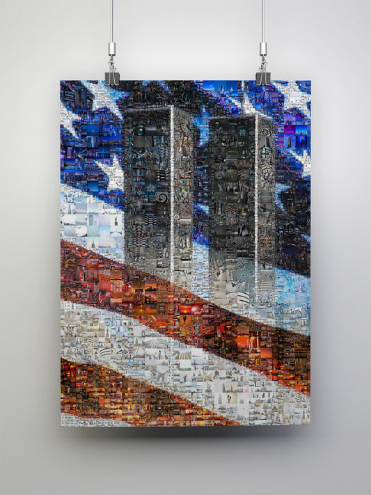 Stunning Mosaic Art of the Twin Towers & American Flag - Unique Wall Décor for Home or Office