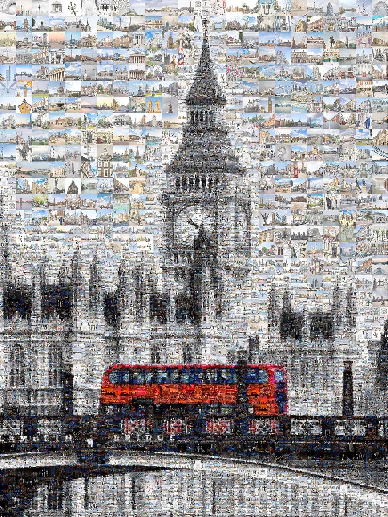 Stunning London Mosaic Artwork Featuring Iconic Landmarks and Red Bus - Perfect Home Decor AtelierMosaics
