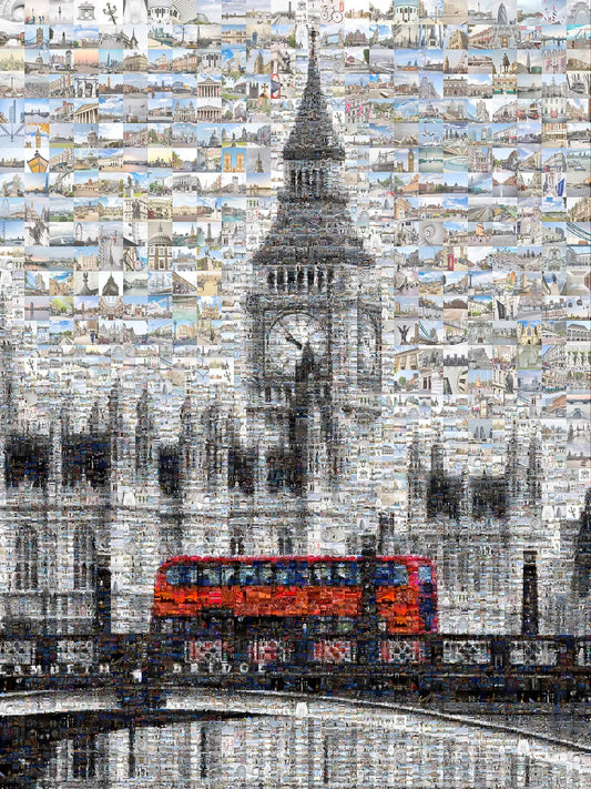 Stunning London Mosaic Artwork Featuring Iconic Landmarks and Red Bus - Perfect Home Decor AtelierMosaics