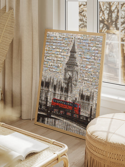 Stunning London Mosaic Artwork Featuring Iconic Landmarks and Red Bus - Perfect Home Decor AtelierMosaics