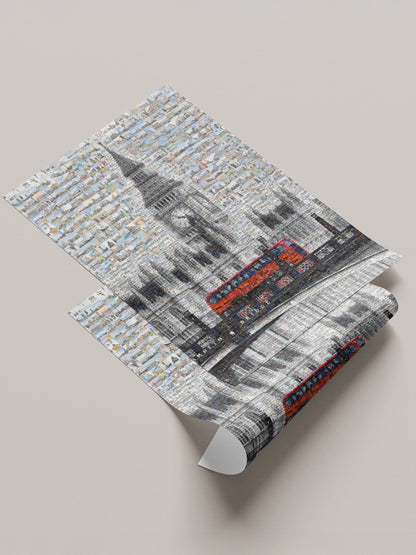 Stunning London Mosaic Artwork Featuring Iconic Landmarks and Red Bus - Perfect Home Decor AtelierMosaics