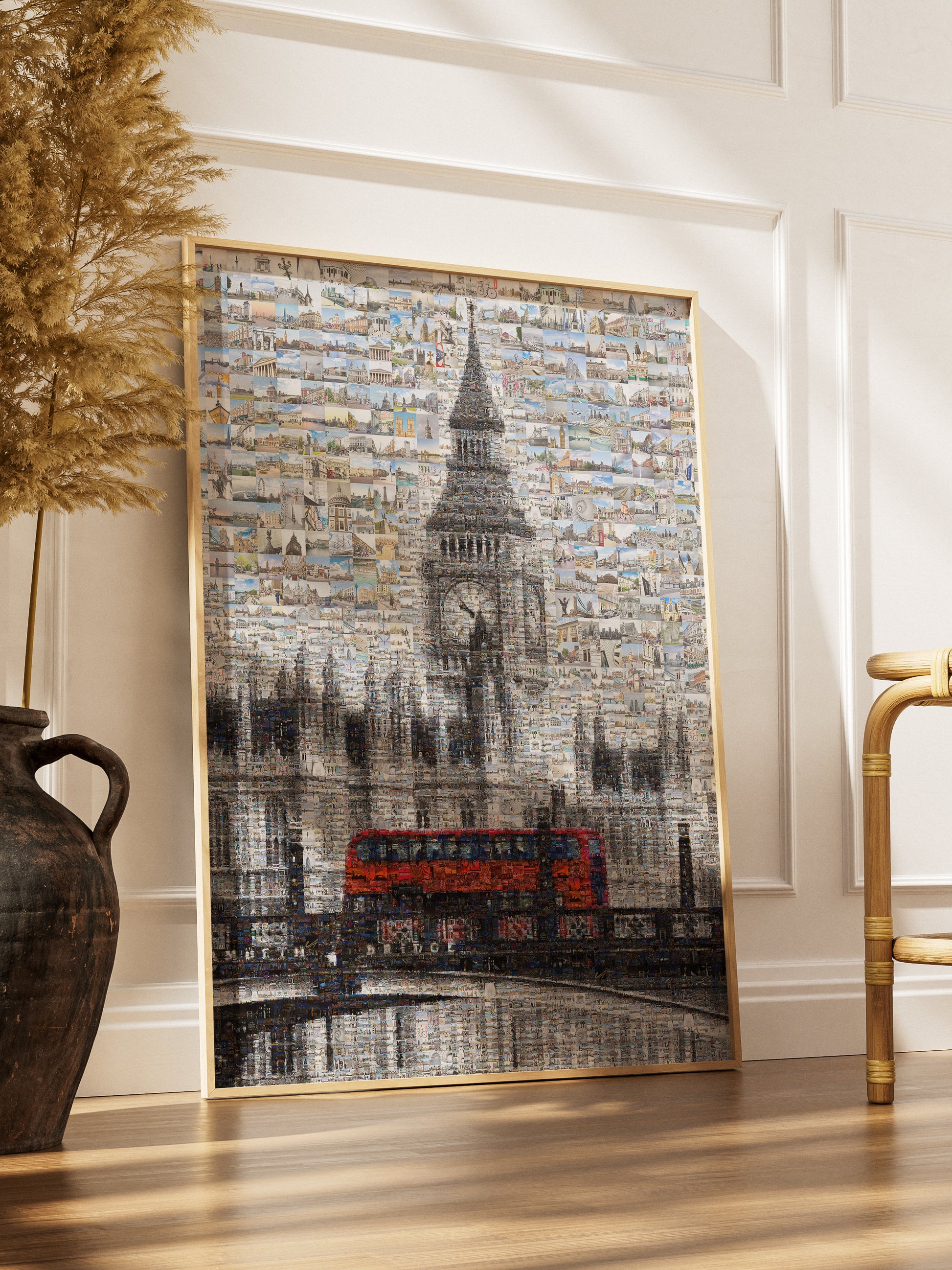 Stunning London Mosaic Artwork Featuring Iconic Landmarks and Red Bus - Perfect Home Decor AtelierMosaics