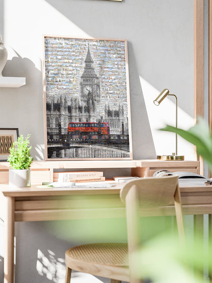 Stunning London Mosaic Artwork Featuring Iconic Landmarks and Red Bus - Perfect Home Decor AtelierMosaics