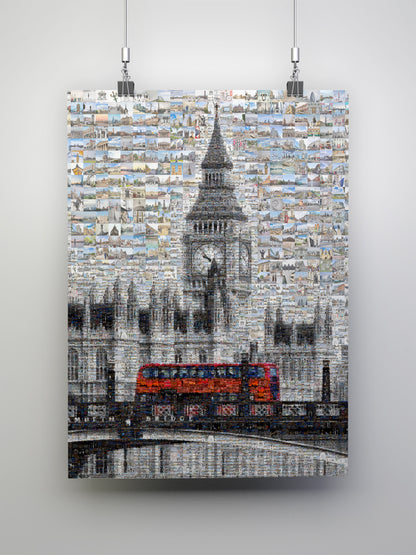 Stunning London Mosaic Artwork Featuring Iconic Landmarks and Red Bus - Perfect Home Decor AtelierMosaics
