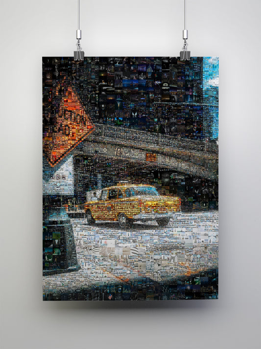 Stunning Mosaic Art of New York City: Vibrant Yellow Taxi and Cityscapes