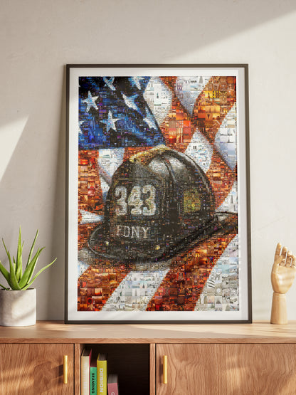 Stunning Firefighter Tribute Mosaic Artwork – 343 Iconic Design Celebrating Bravery and Sacrifice AtelierMosaics