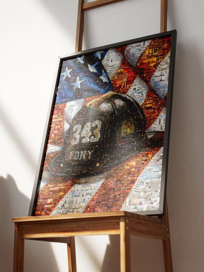 Stunning Firefighter Tribute Mosaic Artwork – 343 Iconic Design Celebrating Bravery and Sacrifice AtelierMosaics