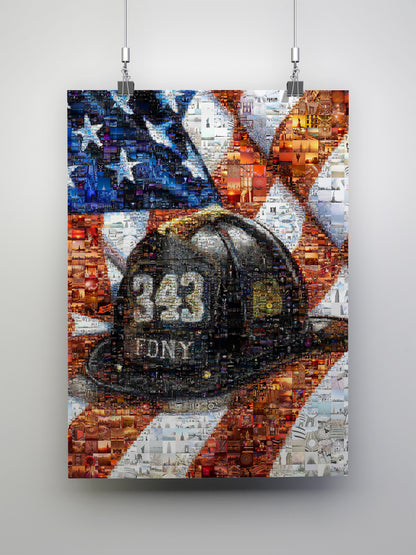 Stunning Firefighter Tribute Mosaic Artwork – 343 Iconic Design Celebrating Bravery and Sacrifice AtelierMosaics