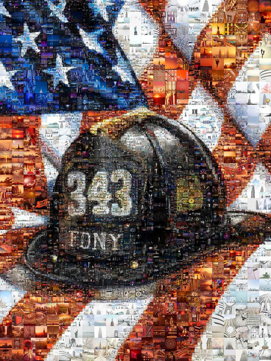Stunning Firefighter Tribute Mosaic Artwork – 343 Iconic Design Celebrating Bravery and Sacrifice AtelierMosaics