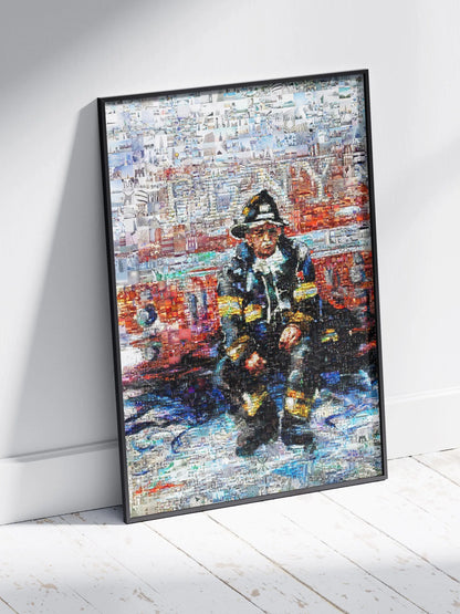 Stunning Mosaic Artwork of a Firefighter: Unique Wall Art for Home Decor & Office Spaces AtelierMosaics