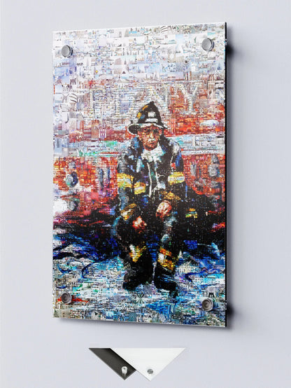 Stunning Mosaic Artwork of a Firefighter: Unique Wall Art for Home Decor & Office Spaces AtelierMosaics