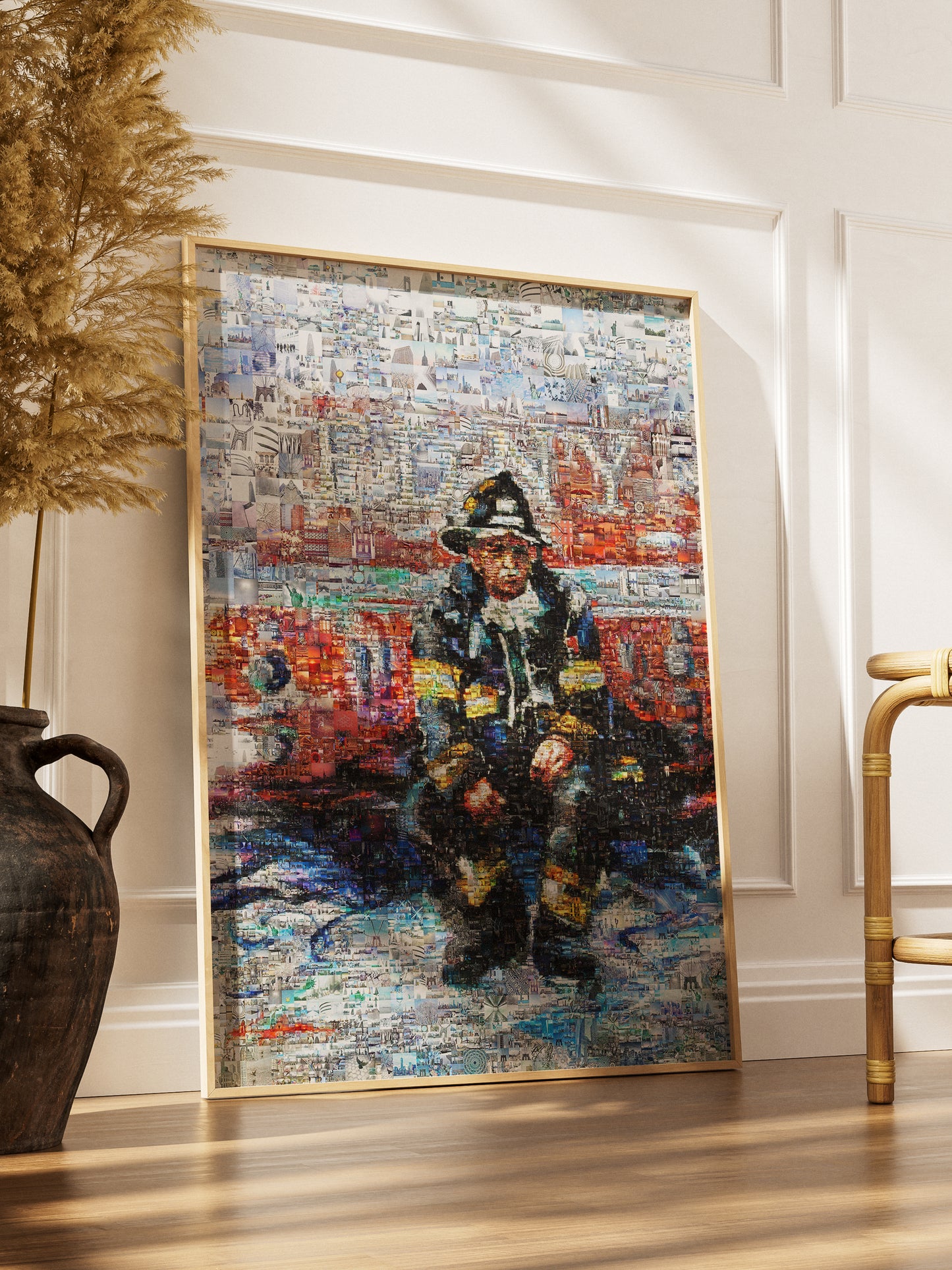 Stunning Mosaic Artwork of a Firefighter: Unique Wall Art for Home Decor & Office Spaces AtelierMosaics