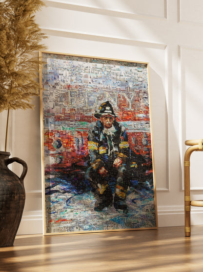 Stunning Mosaic Artwork of a Firefighter: Unique Wall Art for Home Decor & Office Spaces AtelierMosaics