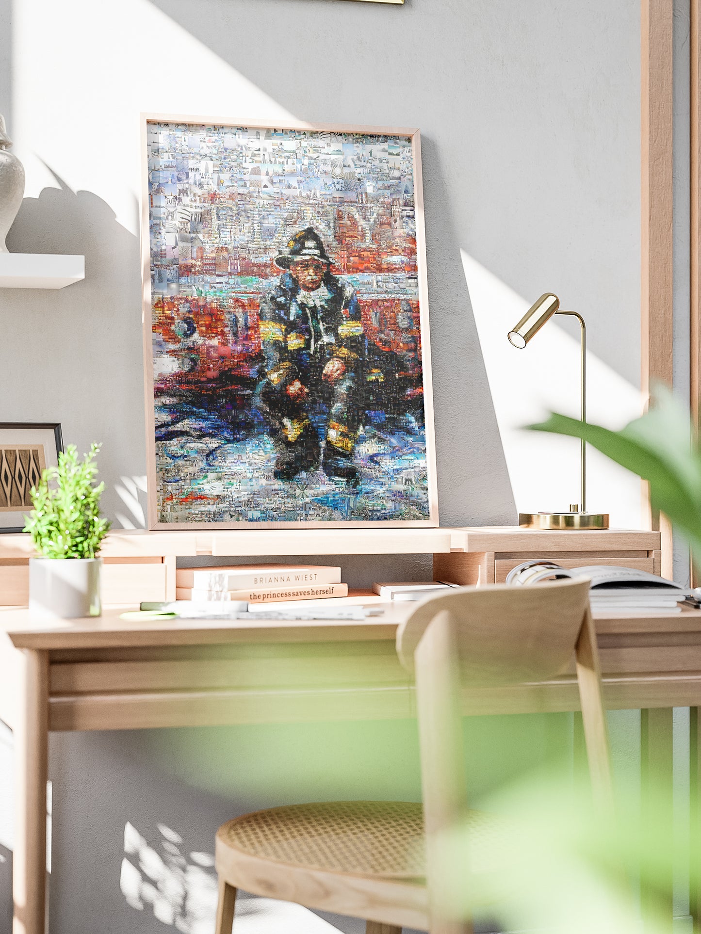 Stunning Mosaic Artwork of a Firefighter: Unique Wall Art for Home Decor & Office Spaces AtelierMosaics