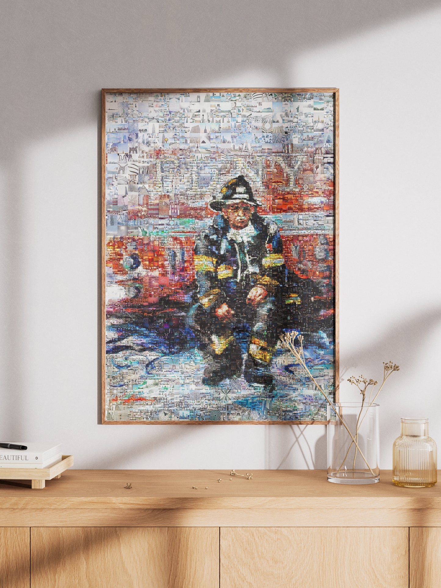 Stunning Mosaic Artwork of a Firefighter: Unique Wall Art for Home Decor & Office Spaces AtelierMosaics