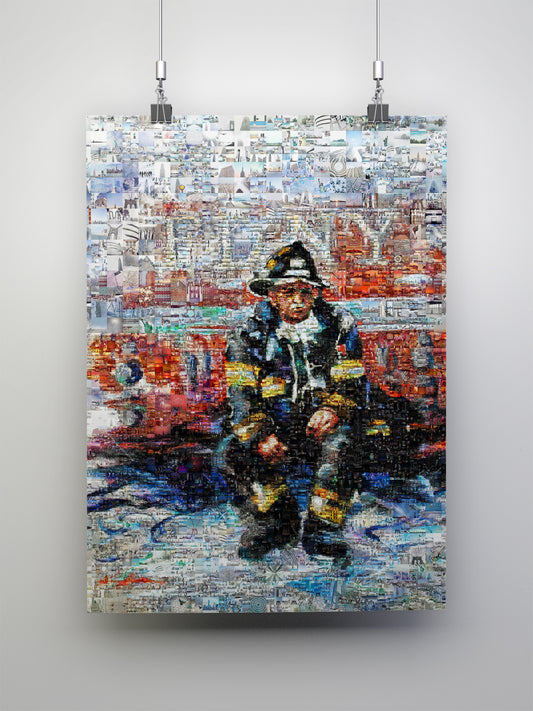 Stunning Mosaic Artwork of a Firefighter: Unique Wall Art for Home Decor & Office Spaces