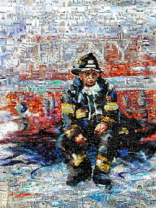 Stunning Mosaic Artwork of a Firefighter: Unique Wall Art for Home Decor & Office Spaces AtelierMosaics