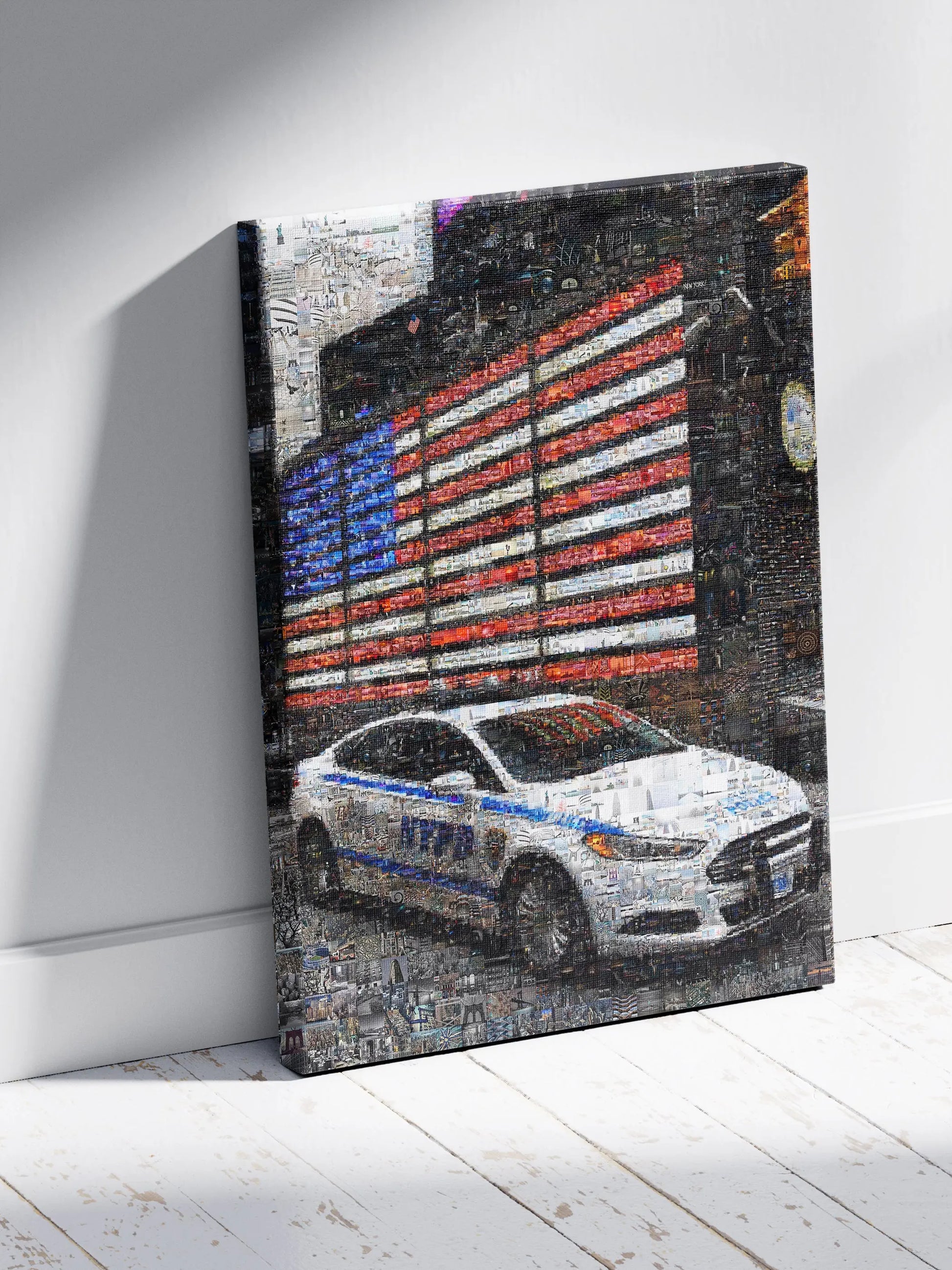 Stunning NYC Mosaic Artwork - American Flag & NYPD Car - Unique Home Decor for Art Lovers AtelierMosaics