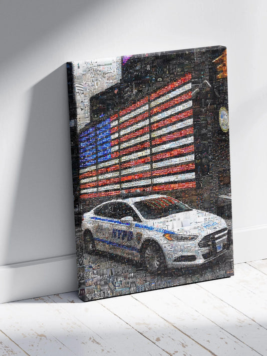 Stunning NYC Mosaic Artwork - American Flag & NYPD Car - Unique Home Decor for Art Lovers AtelierMosaics
