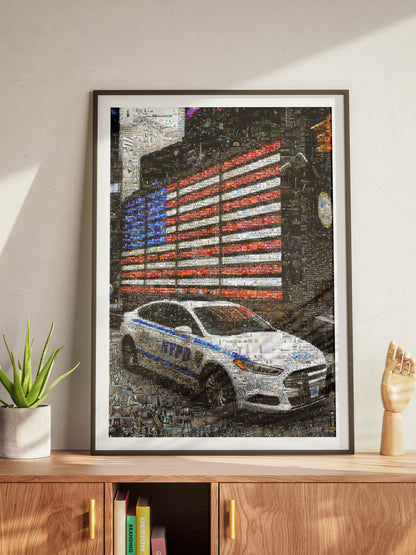 Stunning NYC Mosaic Artwork - American Flag & NYPD Car - Unique Home Decor for Art Lovers AtelierMosaics