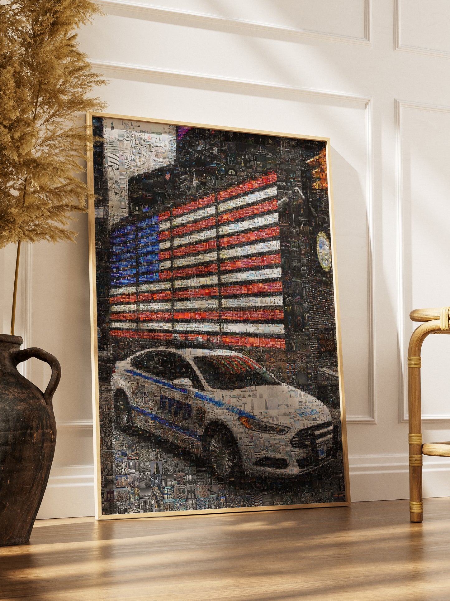 Stunning NYC Mosaic Artwork - American Flag & NYPD Car - Unique Home Decor for Art Lovers AtelierMosaics