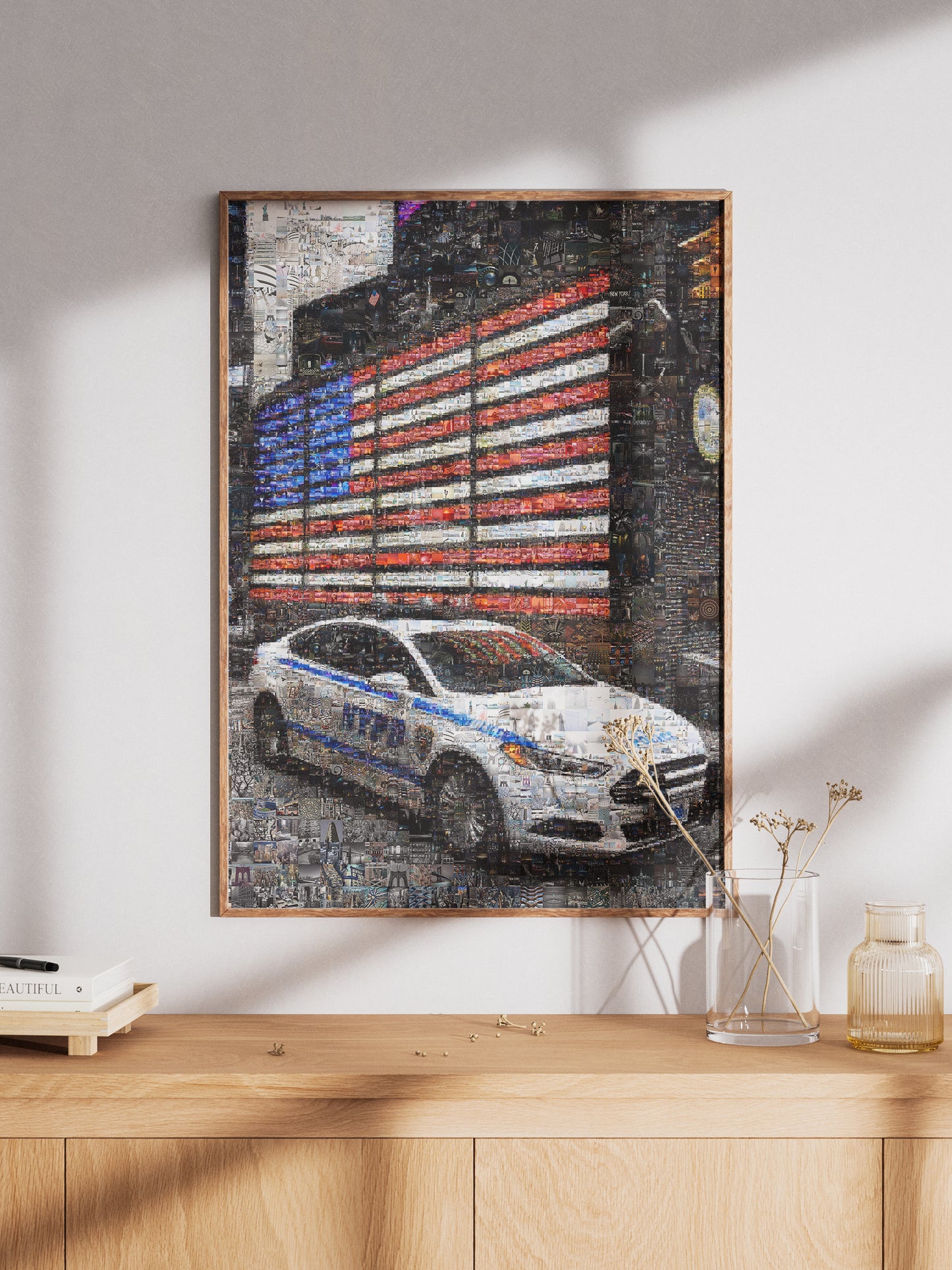Stunning NYC Mosaic Artwork - American Flag & NYPD Car - Unique Home Decor for Art Lovers AtelierMosaics