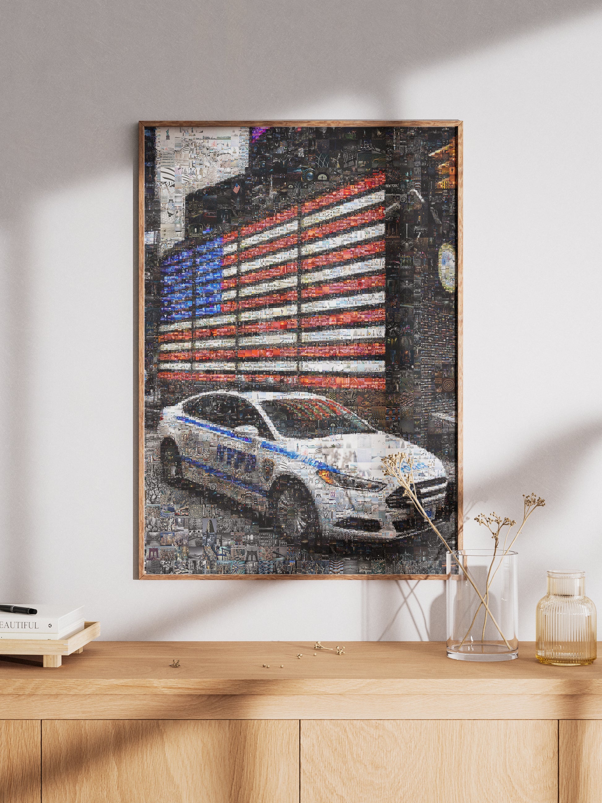 Stunning NYC Mosaic Artwork - American Flag & NYPD Car - Unique Home Decor for Art Lovers AtelierMosaics