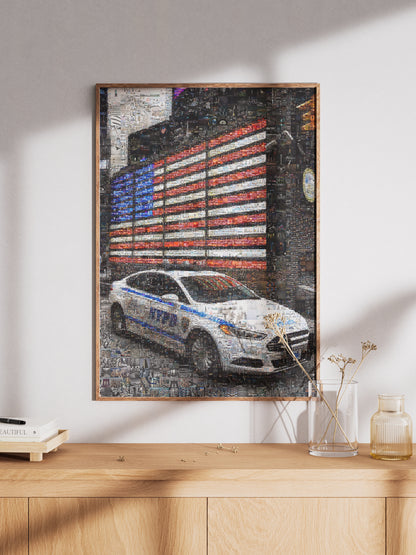 Stunning NYC Mosaic Artwork - American Flag & NYPD Car - Unique Home Decor for Art Lovers AtelierMosaics