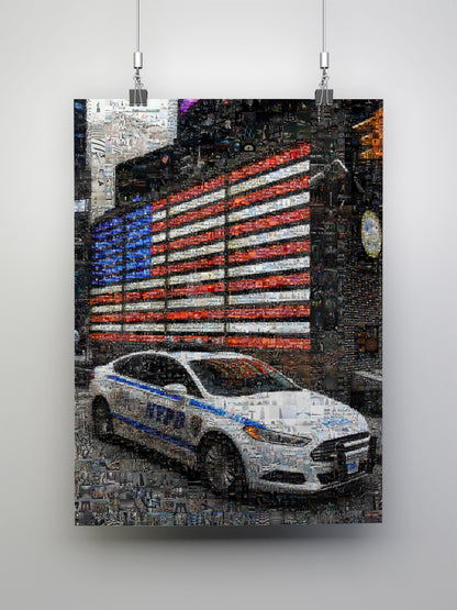 Stunning NYC Mosaic Artwork - American Flag & NYPD Car - Unique Home Decor for Art Lovers AtelierMosaics
