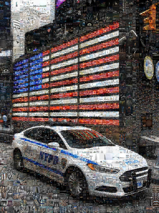 Stunning NYC Mosaic Artwork - American Flag & NYPD Car - Unique Home Decor for Art Lovers AtelierMosaics