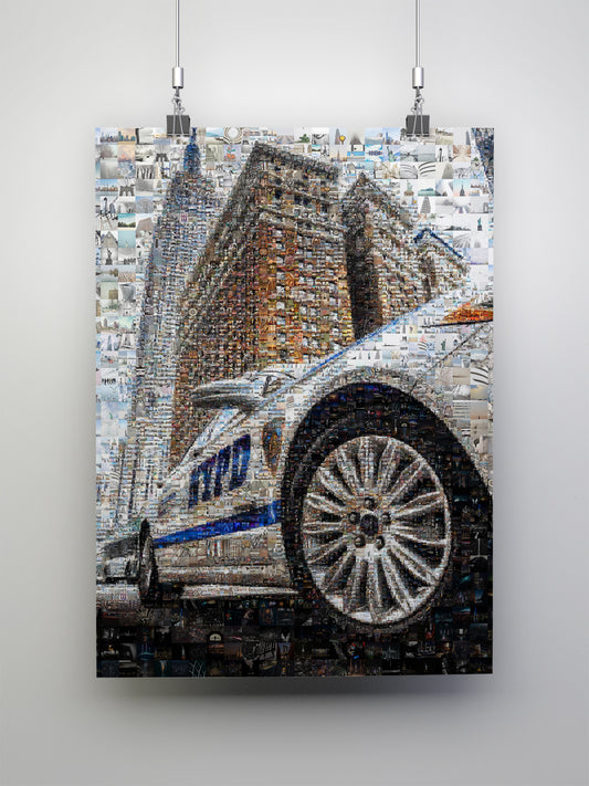 Stunning Mosaic Art of Iconic NYC Police Car – Unique Wall Décor for Home & Office