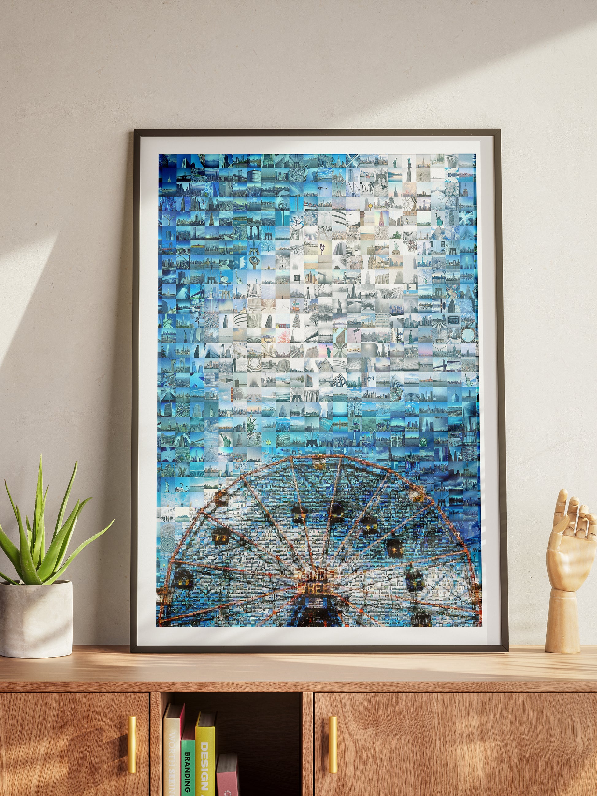 Stunning Blue Mosaic Artwork Featuring Iconic Landmarks - Perfect Wall Decor for Home or Office AtelierMosaics