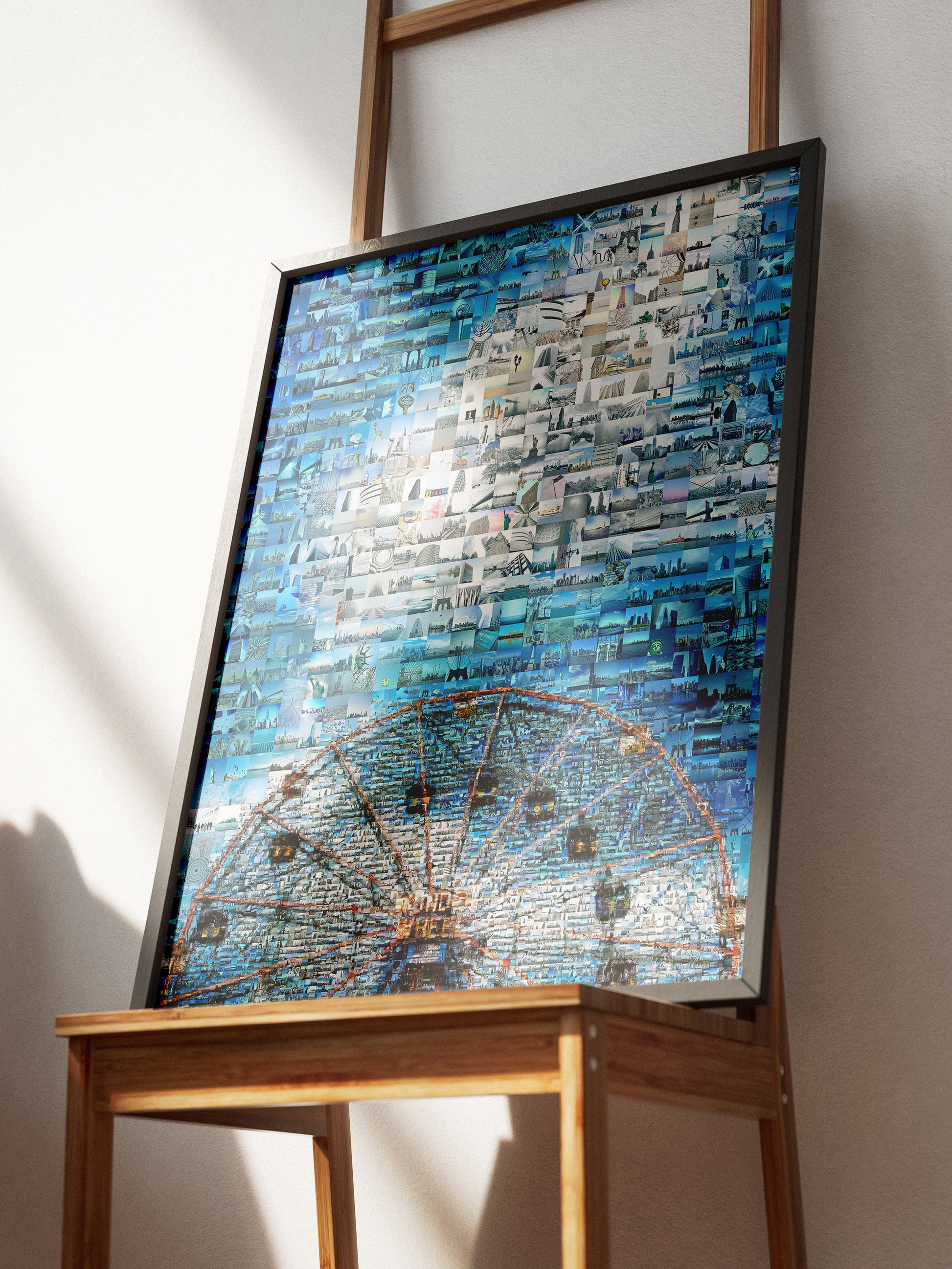 Stunning Blue Mosaic Artwork Featuring Iconic Landmarks - Perfect Wall Decor for Home or Office AtelierMosaics