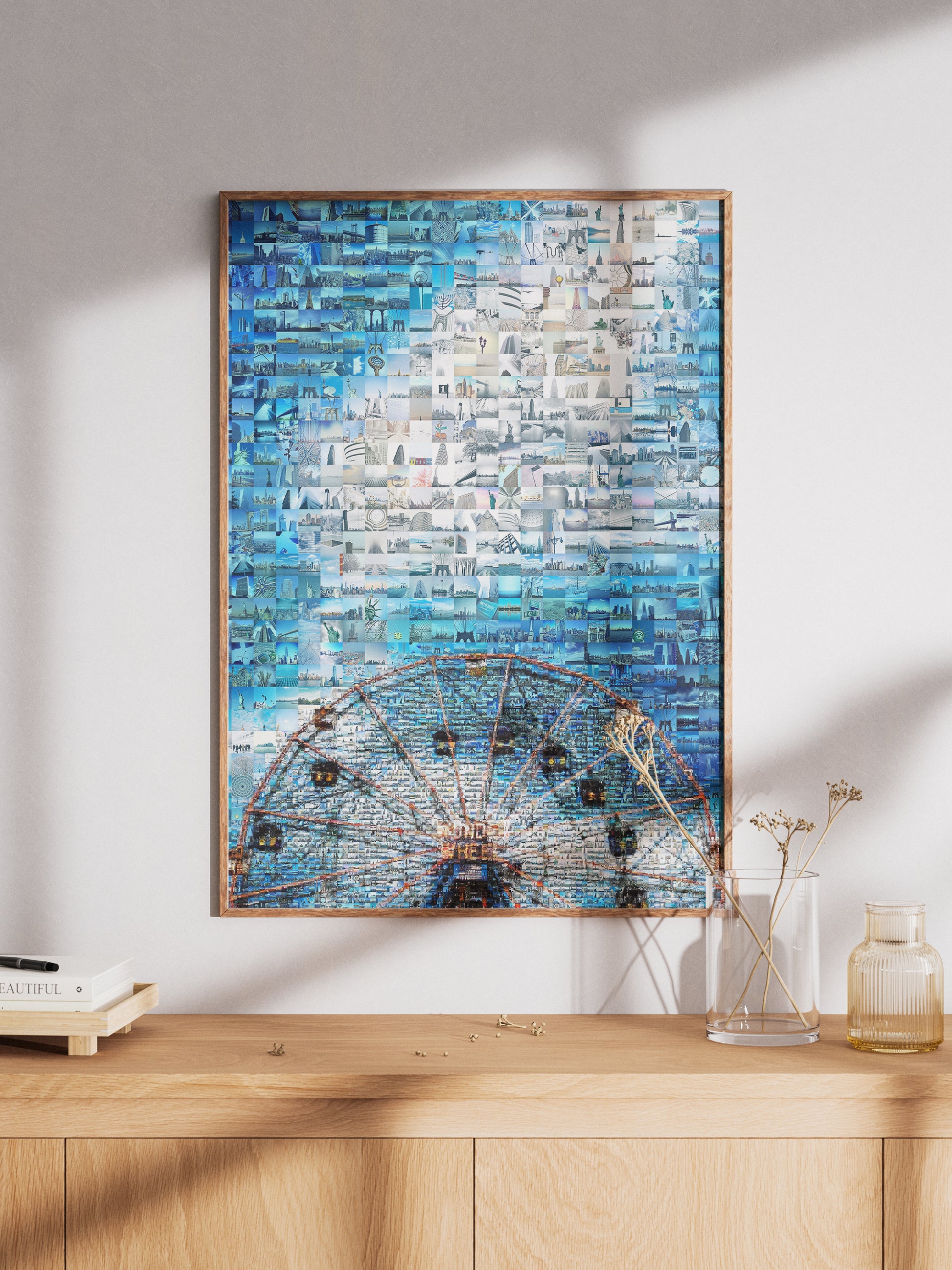 Stunning Blue Mosaic Artwork Featuring Iconic Landmarks - Perfect Wall Decor for Home or Office AtelierMosaics