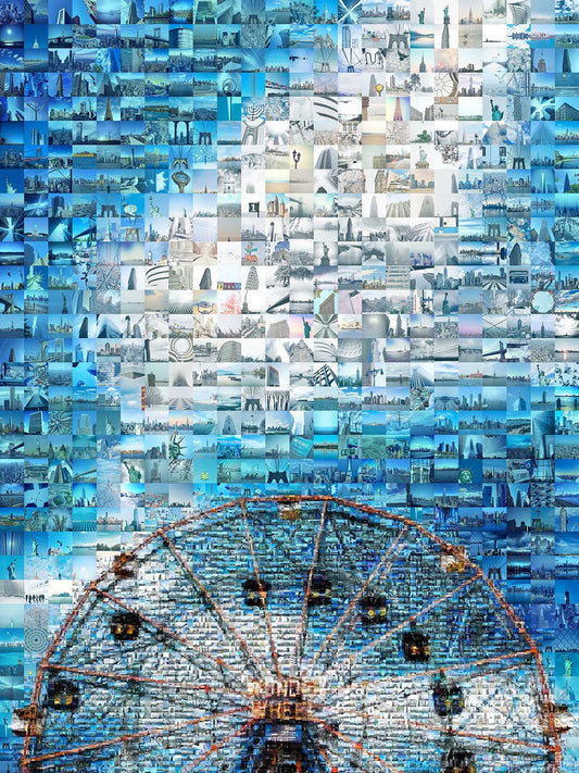Stunning Blue Mosaic Artwork Featuring Iconic Landmarks - Perfect Wall Decor for Home or Office AtelierMosaics