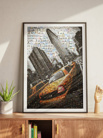 Vibrant Cityscape Mosaic Art - Unique Artwork Featuring Iconic Urban Scenes and Yellow Taxi Cabs AtelierMosaics