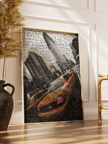 Vibrant Cityscape Mosaic Art - Unique Artwork Featuring Iconic Urban Scenes and Yellow Taxi Cabs AtelierMosaics