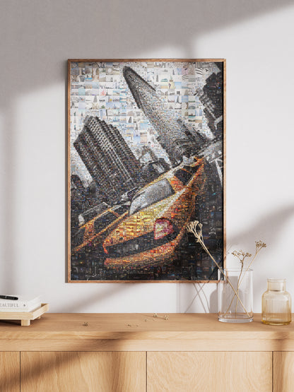 Vibrant Cityscape Mosaic Art - Unique Artwork Featuring Iconic Urban Scenes and Yellow Taxi Cabs AtelierMosaics