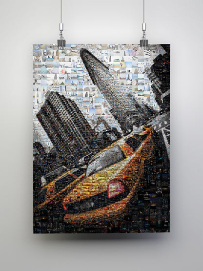 Vibrant Cityscape Mosaic Art - Unique Artwork Featuring Iconic Urban Scenes and Yellow Taxi Cabs AtelierMosaics