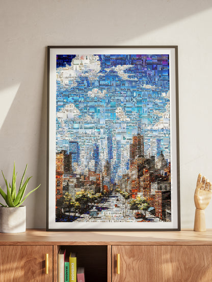 Stunning Mosaic Artwork: Cityscape in Blue - Unique Wall Art for Home Décor and Office Spaces AtelierMosaics