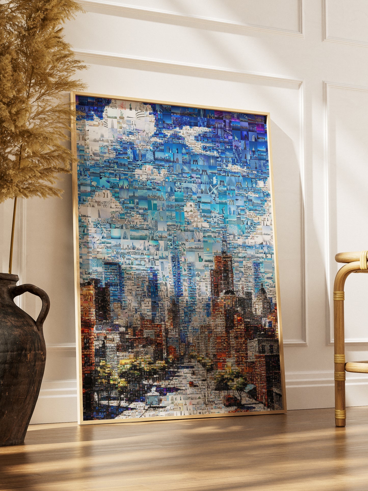 Stunning Mosaic Artwork: Cityscape in Blue - Unique Wall Art for Home Décor and Office Spaces AtelierMosaics