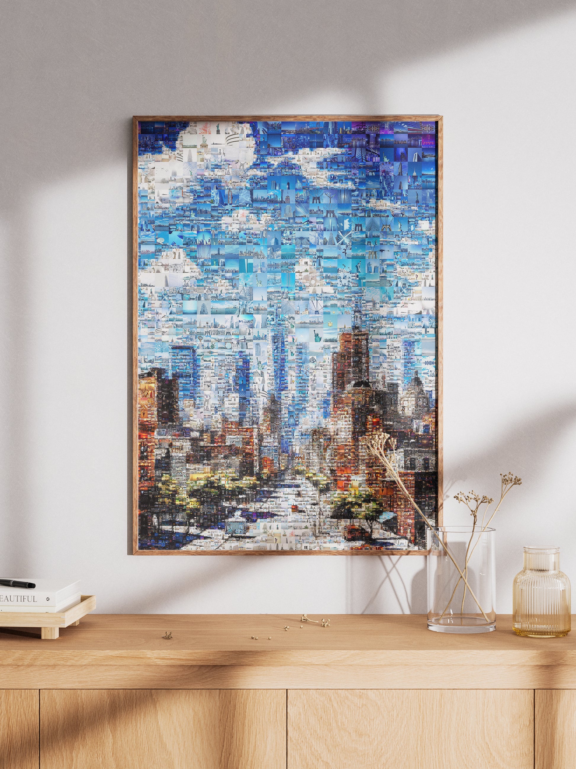 Stunning Mosaic Artwork: Cityscape in Blue - Unique Wall Art for Home Décor and Office Spaces AtelierMosaics
