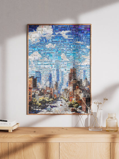 Stunning Mosaic Artwork: Cityscape in Blue - Unique Wall Art for Home Décor and Office Spaces AtelierMosaics